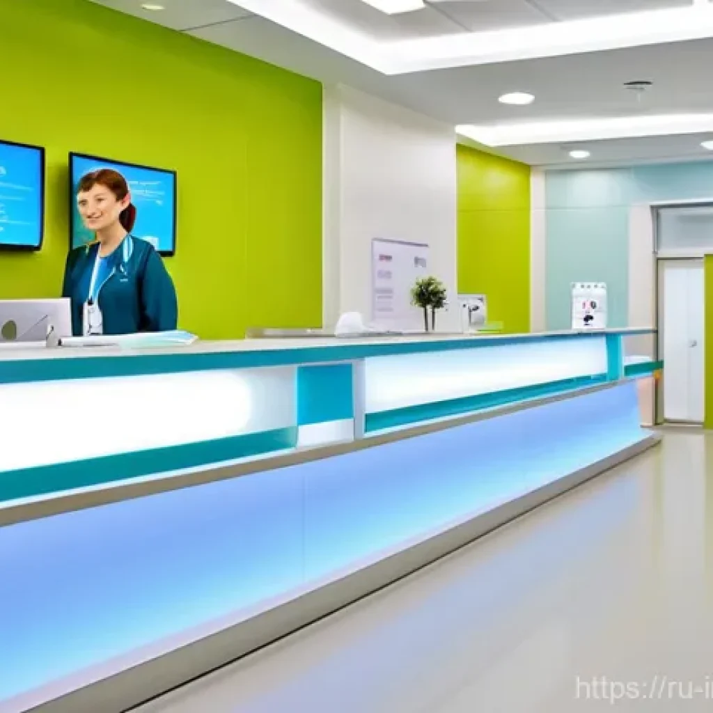 산업공학과 헬스케어 시스템 - **Prompt:** A bustling yet incredibly organized and serene reception area of a cutting-edge Russian ...