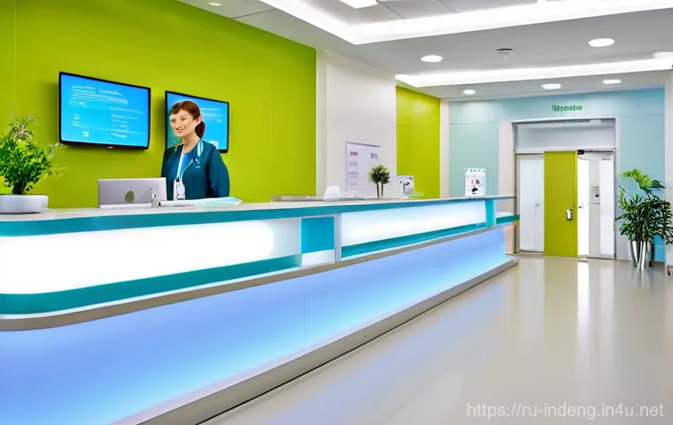 산업공학과 헬스케어 시스템 - **Prompt:** A bustling yet incredibly organized and serene reception area of a cutting-edge Russian ...