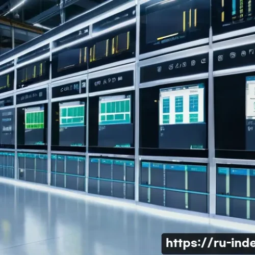 Home 33 산업공학과 데이터 마이닝 - A modern industrial production floor featuring diverse machinery and control panels with real-time d...