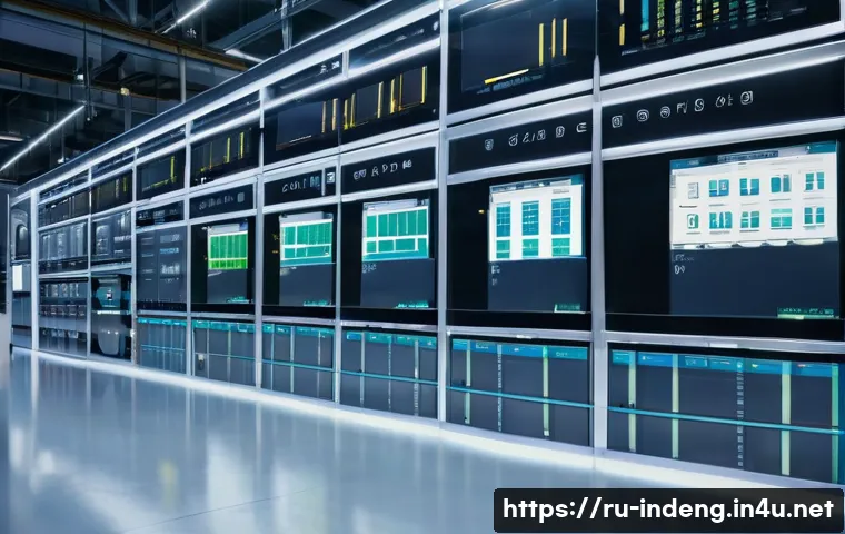 산업공학과 데이터 마이닝 - A modern industrial production floor featuring diverse machinery and control panels with real-time d...