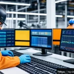 Home 19 산업공학과 전산 최적화 - A modern Russian manufacturing plant interior featuring advanced machine learning technology in acti...